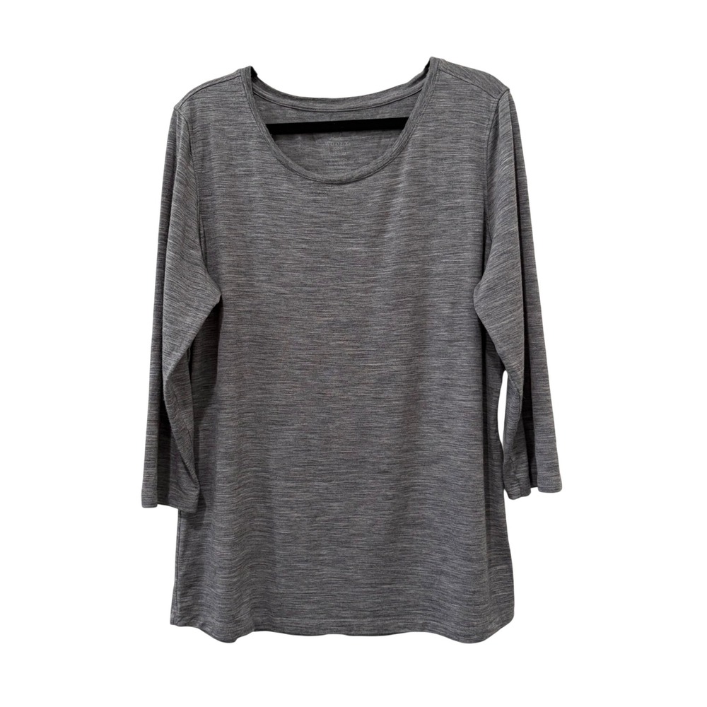 Woolx Jenny Top Womens Medium Grey 3/4 Sleeve Merino Wool Blend Crewneck